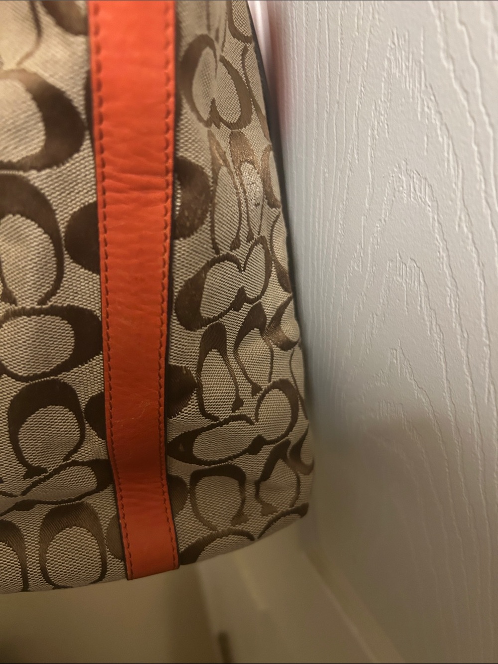 Coach Beige/Brown Signature Tote with Orange Trim - Picture 10 of 13